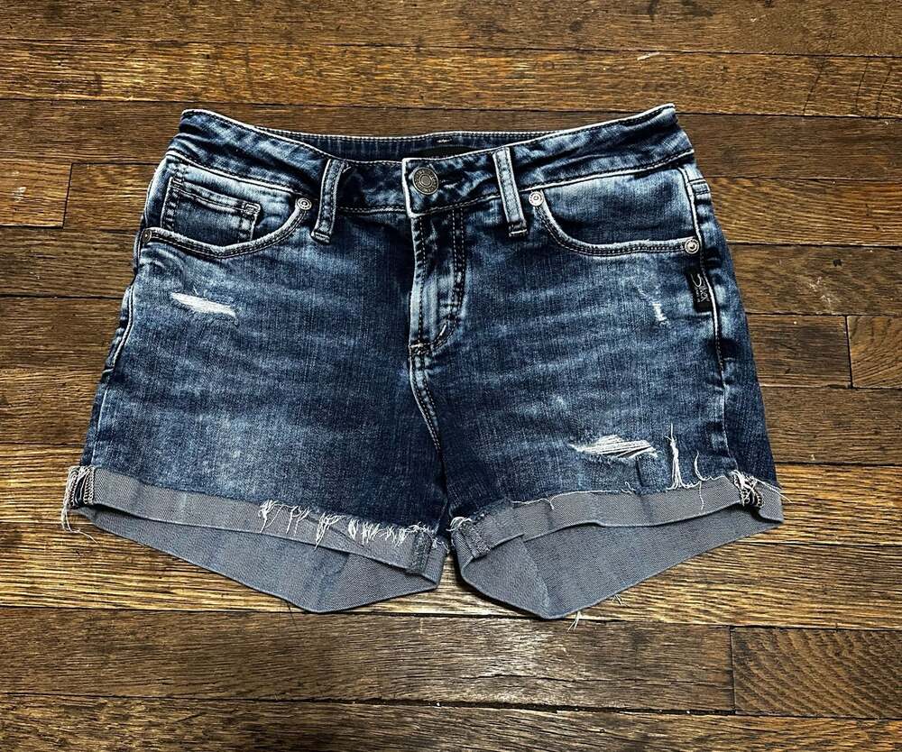 Silver Jeans Co. Suki Mid-Rise Cuffed Distressed Denim Shorts W25